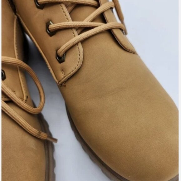 Madden Girl FFLYJ101 Tan Combat Boots Women’s 9 Lace-Up Side Zip Chunky Heel - Picture 13 of 15